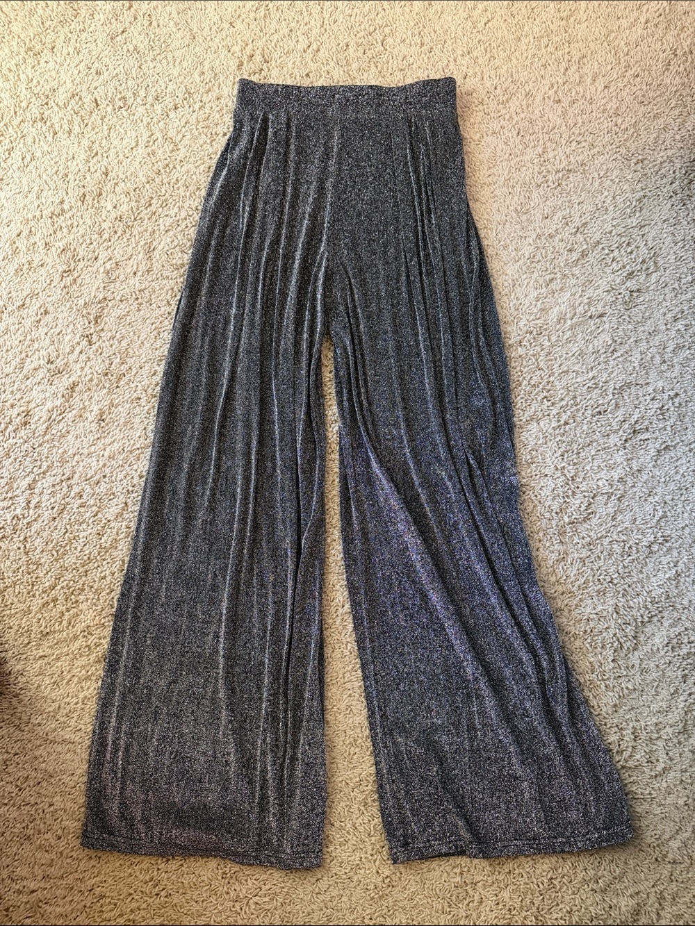 Vici Metallic Wide-Leg Sparkle Pants - Black/Silver - Medium